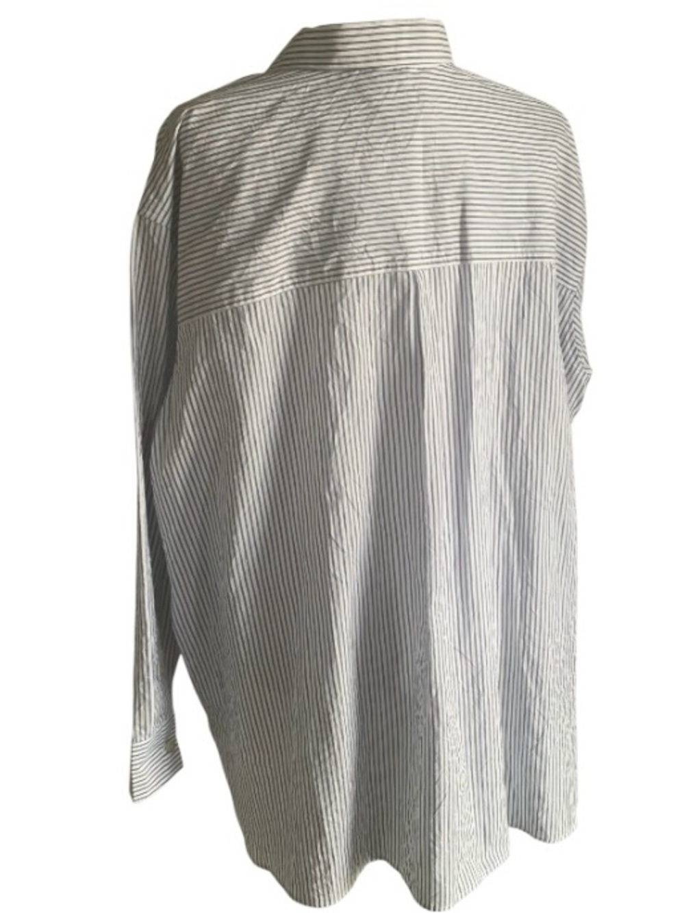 🆕 Eddie Bauer Shirt Crinkle Cotton Button up White Pale Blue Pinstripe 2XL - Picture 10 of 13